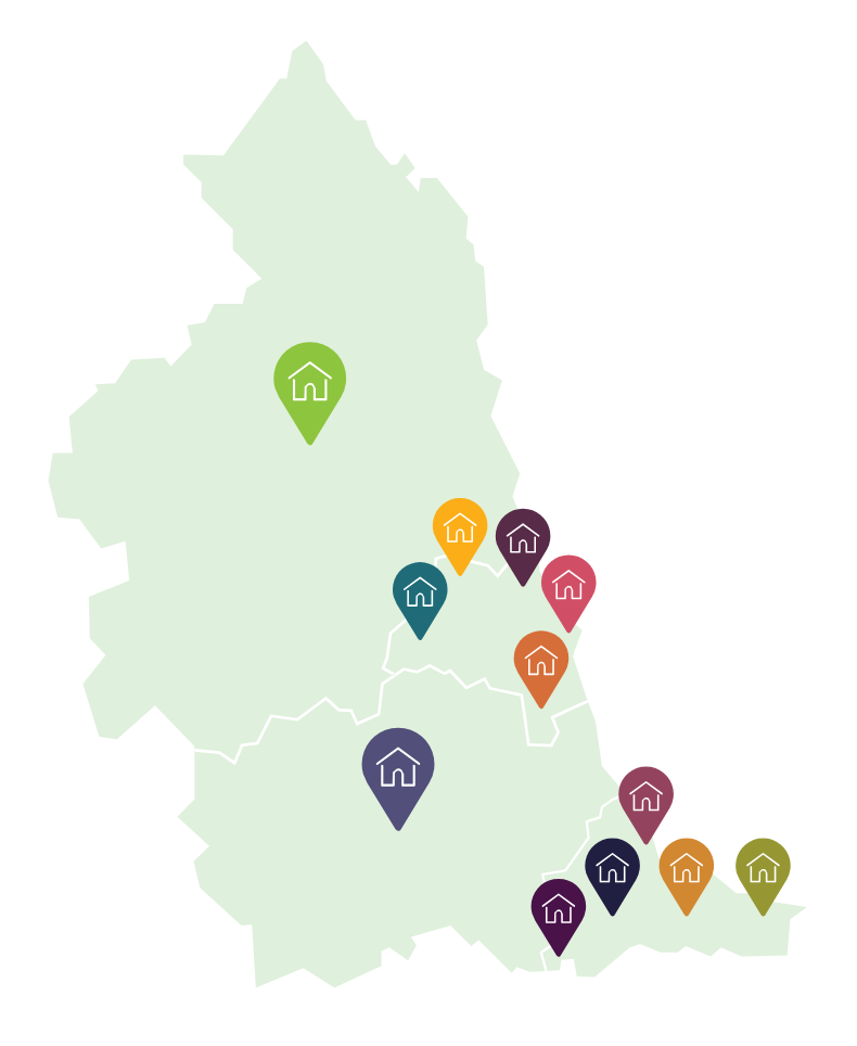 A map of the North East of England showing Bernicia assets by local authority area.